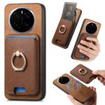For Honor Magic7 Pro Retro Cross Leather Ring Vertical Insert Card Bag MagSafe Phone Case(Brown)