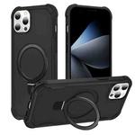 For iPhone 12 Pro Max Yingcai Gears MagSafe Holder Shockproof Phone Case(Black)