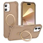 For iPhone 16 Plus Yingcai Gears MagSafe Holder Shockproof Phone Case(Brown)