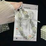 White Rhinestones Luminous Round Bead Double Chain Phone Chain(White Rhinestones)