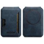 Suteni S3 Cowhide Textured MagSafe Magnetic Card Case(Blue)