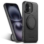 For iPhone 16 Suteni G3 360 Rotation Holder MagSafe Denim Leather Back Phone Case(Black)