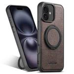 For iPhone 16 Suteni G3 360 Rotation Holder MagSafe Denim Leather Back Phone Case(Brown)