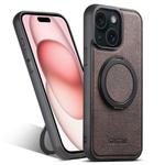 For iPhone 15 Suteni G3 360 Rotation Holder MagSafe Denim Leather Back Phone Case(Brown)