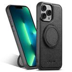 For iPhone 13 Pro Max Suteni G3 360 Rotation Holder MagSafe Denim Leather Back Phone Case(Black)
