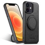 For iPhone 12 Suteni G3 360 Rotation Holder MagSafe Denim Leather Back Phone Case(Black)