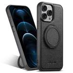 For iPhone 12 Pro Max Suteni G3 360 Rotation Holder MagSafe Denim Leather Back Phone Case(Black)