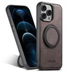 For iPhone 12 Pro Max Suteni G3 360 Rotation Holder MagSafe Denim Leather Back Phone Case(Brown)
