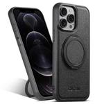 For iPhone 12 Pro Suteni G3 360 Rotation Holder MagSafe Denim Leather Back Phone Case(Black)