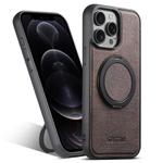 For iPhone 12 Pro Suteni G3 360 Rotation Holder MagSafe Denim Leather Back Phone Case(Brown)