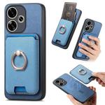 For Redmi Turbo 3 5G Retro Cross Leather Ring Vertical Insert Card Bag MagSafe Phone Case(Blue)
