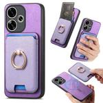 For Redmi Turbo 3 5G Retro Cross Leather Ring Vertical Insert Card Bag MagSafe Phone Case(Purple)
