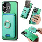 For Redmi Turbo 3 5G Retro Cross Leather Ring Vertical Insert Card Bag MagSafe Phone Case(Green)
