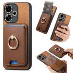 For Redmi Turbo 3 5G Retro Cross Leather Ring Vertical Insert Card Bag MagSafe Phone Case(Brown)
