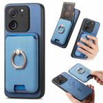For Redmi K60 Ultra Retro Cross Leather Ring Vertical Insert Card Bag MagSafe Phone Case(Blue)