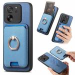 For Xiaomi 13T Pro 5G Retro Cross Leather Ring Vertical Insert Card Bag MagSafe Phone Case(Blue)
