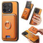 For Redmi K70 / K70 Pro 5G Retro Cross Leather Ring Vertical Insert Card Bag MagSafe Phone Case(Yellow)
