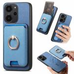 For Redmi 12 / Note 12R / Poco M6 Pro 5G Retro Cross Leather Ring Vertical Insert Card Bag MagSafe Phone Case(Blue)