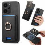 For Redmi 12 / Note 12R / Poco M6 Pro 5G Retro Cross Leather Ring Vertical Insert Card Bag MagSafe Phone Case(Black)
