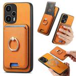 For Redmi Note 12 Turbo / Poco F5 5G Retro Cross Leather Ring Vertical Insert Card Bag MagSafe Phone Case(Yellow)