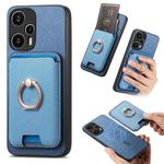 For Redmi Note 12 Turbo / Poco F5 5G Retro Cross Leather Ring Vertical Insert Card Bag MagSafe Phone Case(Blue)
