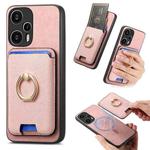 For Redmi Note 12 Turbo / Poco F5 5G Retro Cross Leather Ring Vertical Insert Card Bag MagSafe Phone Case(Pink)