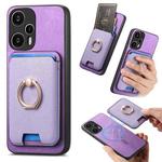 For Redmi Note 12 Turbo / Poco F5 5G Retro Cross Leather Ring Vertical Insert Card Bag MagSafe Phone Case(Purple)