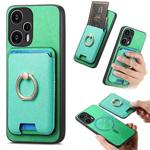 For Redmi Note 12 Turbo / Poco F5 5G Retro Cross Leather Ring Vertical Insert Card Bag MagSafe Phone Case(Green)