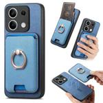 For Redmi Note 13 4G Retro Cross Leather Ring Vertical Insert Card Bag MagSafe Phone Case(Blue)