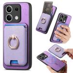 For Redmi Note 13 4G Retro Cross Leather Ring Vertical Insert Card Bag MagSafe Phone Case(Purple)
