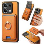 For Redmi Note 13 5G Retro Cross Leather Ring Vertical Insert Card Bag MagSafe Phone Case(Yellow)