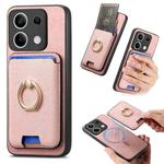 For Redmi Note 13 5G Retro Cross Leather Ring Vertical Insert Card Bag MagSafe Phone Case(Pink)