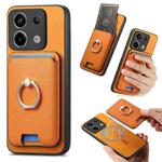 For Redmi Note 13 Pro 4G / Poco M6 Pro 4G Retro Cross Leather Ring Vertical Insert Card Bag MagSafe Phone Case(Yellow)