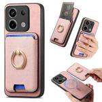 For Redmi Note 13 Pro 4G / Poco M6 Pro 4G Retro Cross Leather Ring Vertical Insert Card Bag MagSafe Phone Case(Pink)