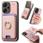 For Redmi Note 13 Pro+ 5G Retro Cross Leather Ring Vertical Insert Card Bag MagSafe Phone Case(Pink)
