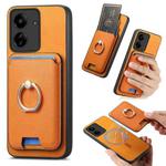 For Redmi 13C / Poco C65 Retro Cross Leather Ring Vertical Insert Card Bag MagSafe Phone Case(Yellow)