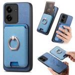 For Redmi 13C / Poco C65 Retro Cross Leather Ring Vertical Insert Card Bag MagSafe Phone Case(Blue)
