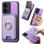 For Redmi 13C / Poco C65 Retro Cross Leather Ring Vertical Insert Card Bag MagSafe Phone Case(Purple)