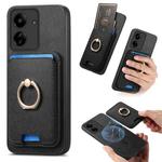 For Redmi 13C / Poco C65 Retro Cross Leather Ring Vertical Insert Card Bag MagSafe Phone Case(Black)