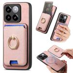 For Xiaomi 14 5G Retro Cross Leather Ring Vertical Insert Card Bag MagSafe Phone Case(Pink)