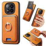 For Xiaomi 14 Pro 5G Retro Cross Leather Ring Vertical Insert Card Bag MagSafe Phone Case(Yellow)