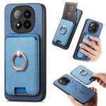 For Xiaomi 14 Pro 5G Retro Cross Leather Ring Vertical Insert Card Bag MagSafe Phone Case(Blue)