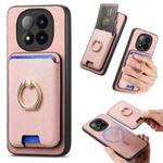 For Xiaomi 14 Pro 5G Retro Cross Leather Ring Vertical Insert Card Bag MagSafe Phone Case(Pink)