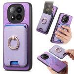 For Xiaomi 14 Pro 5G Retro Cross Leather Ring Vertical Insert Card Bag MagSafe Phone Case(Purple)