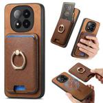 For Xiaomi 14 Pro 5G Retro Cross Leather Ring Vertical Insert Card Bag MagSafe Phone Case(Brown)