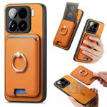 For Xiaomi 15 Retro Cross Leather Ring Vertical Insert Card Bag MagSafe Phone Case(Yellow)