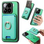 For Xiaomi 15 Retro Cross Leather Ring Vertical Insert Card Bag MagSafe Phone Case(Green)