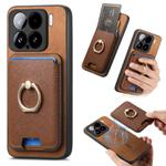 For Xiaomi 15 Retro Cross Leather Ring Vertical Insert Card Bag MagSafe Phone Case(Brown)