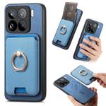 For Xiaomi 15 Pro Retro Cross Leather Ring Vertical Insert Card Bag MagSafe Phone Case(Blue)
