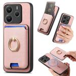 For Redmi Note 14 5G Retro Cross Leather Ring Vertical Insert Card Bag MagSafe Phone Case(Pink)